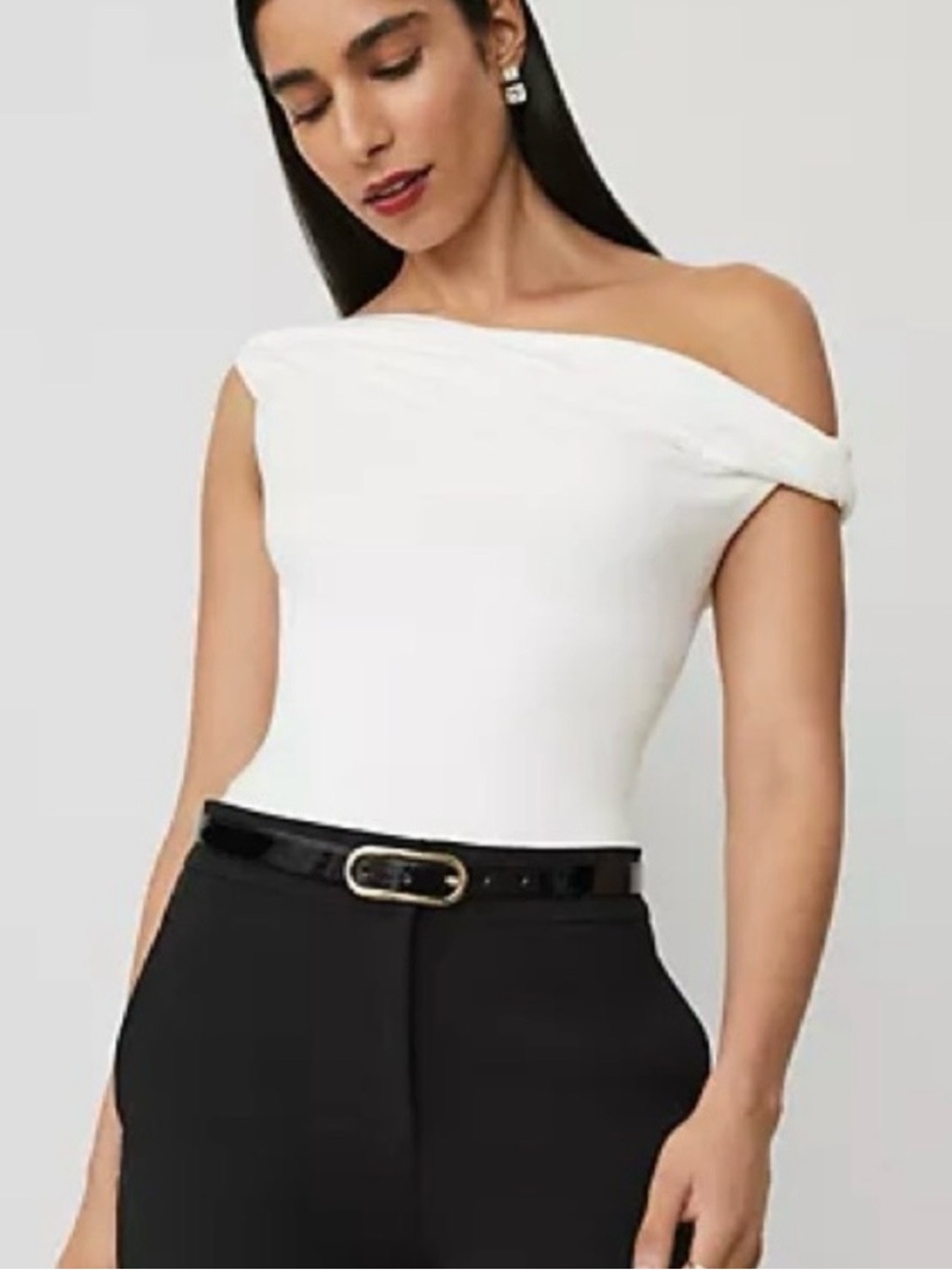 Ann Taylor White Off-Shoulder Draped Camisole